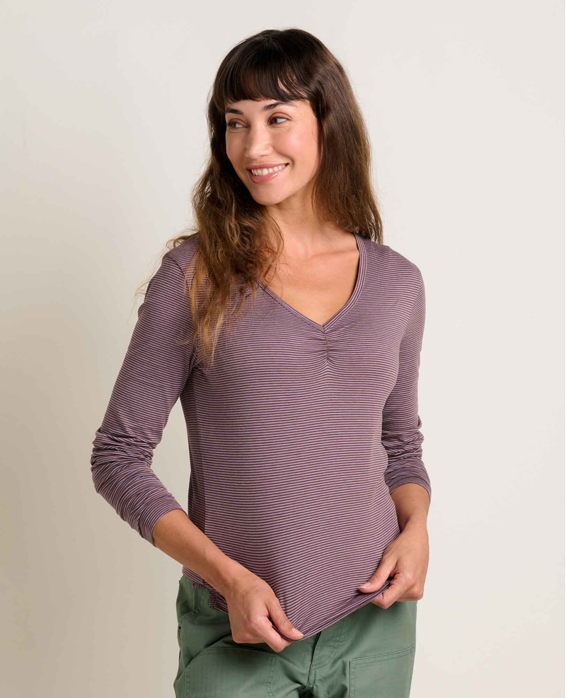 Toad and Co Women's Rose Long Sleeve Tee in Aster Micro Stripe