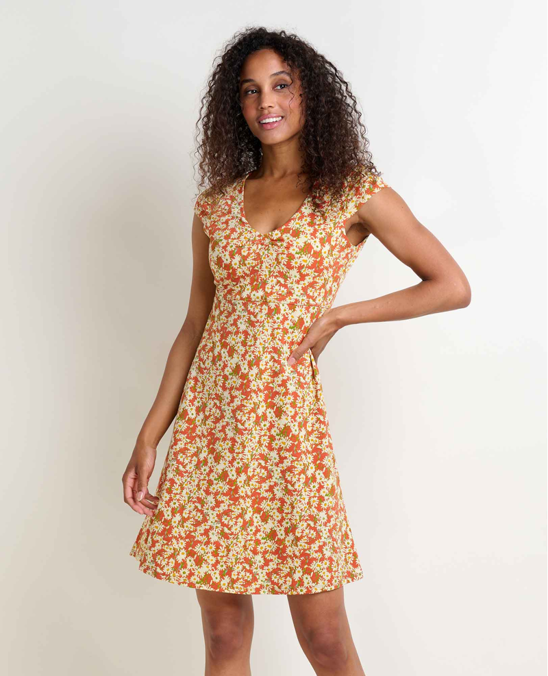 Toad and Co Rosemarie Dress in Mango Daisy Field Print