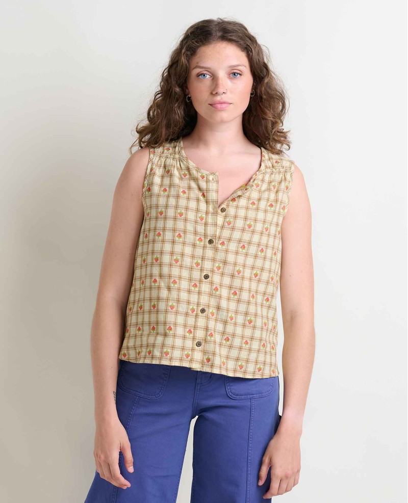 Toad and Co Women's Manzana Button Front Tank in Barley Strawberry
