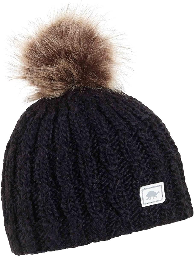 Turtle Fur Fifi Faux Fur Pom Merino Wool Hat in Black