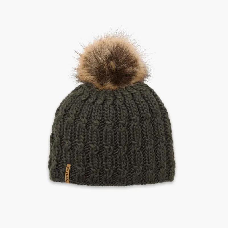 Turtle Fur Fifi Faux Fur Pom Merino Wool Hat in Forest