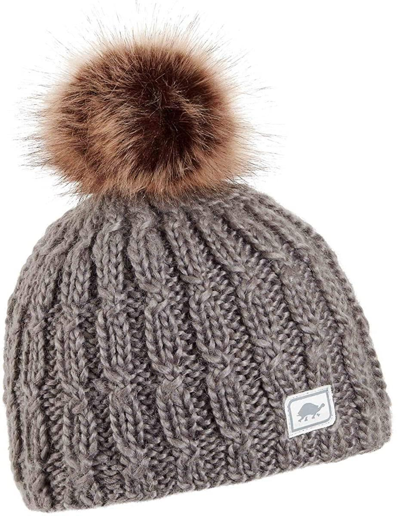 Turtle Fur Fifi Faux Fur Pom Merino Wool Hat in Grey