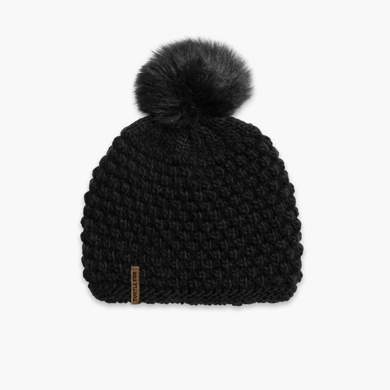 Turtle Fur Snowfall Pom Hat in Black