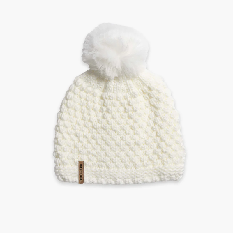 Turtle Fur Snowfall Pom Hat in White