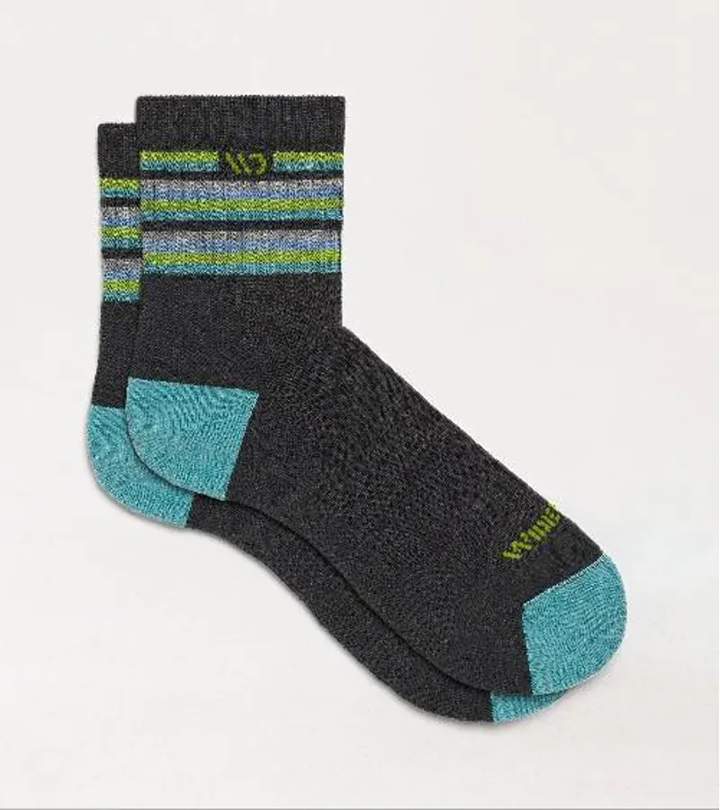 Wide Open Women's Multi Stripe MW Micro Crew Sock in Charcoal