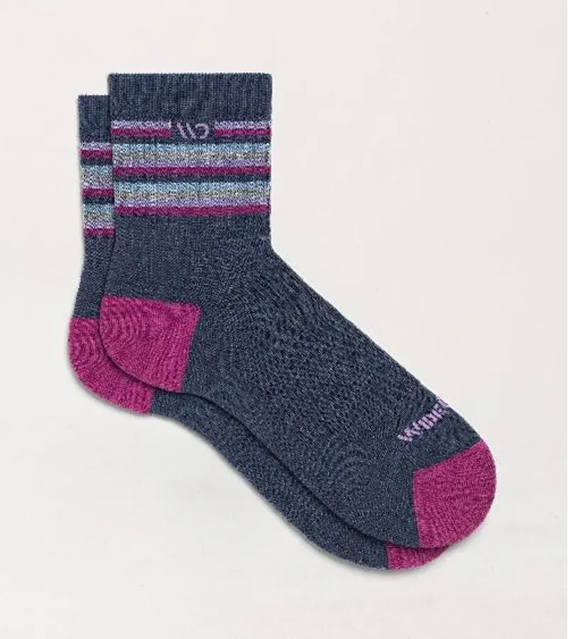 Wide Open Women's Multi Stripe MW Micro Crew Sock in Denim
