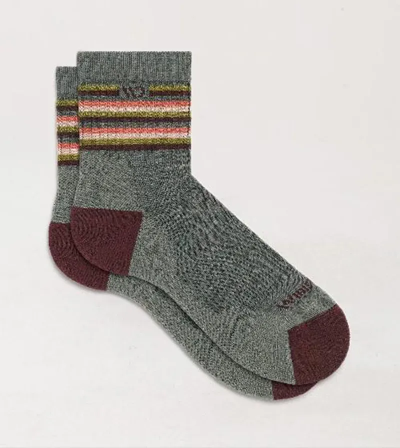Wide Open Women's Multi Stripe MW Micro Crew Sock in Taupe