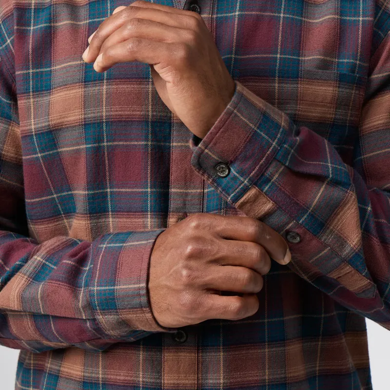 Royal Robbins Lieback Organic Cotton Flannel Shirt in Wine/Oak Plaid-5