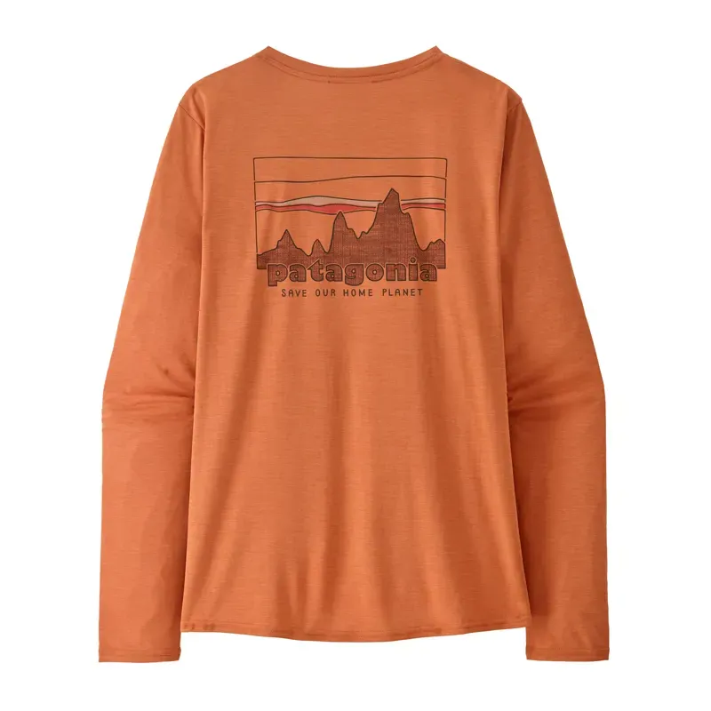 Patagonia Womens' Capilene Cool Long Sleeve Graphic Shirt in '73 Skyline: Rock Melon X-Dye